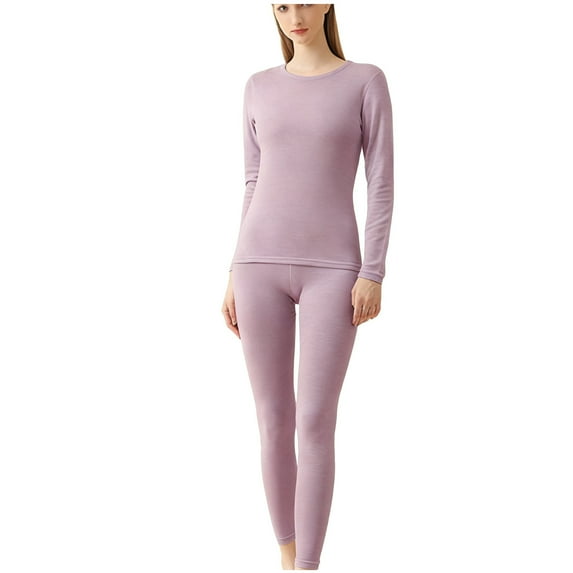 Giftesty Women's Casual Fashion Solid Color Crew Neck Long Sleeve Warm Thermal Underwear Two Piece Set Top and Pants Loungewear for Daily Home Wear