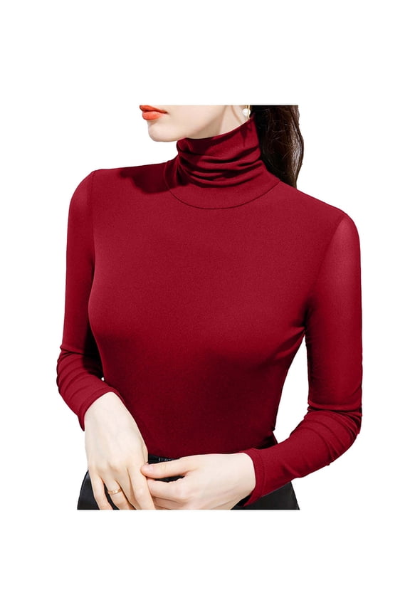 Women's Casual Fashion Solid Color High Neck Slim Fit Stretchy Warm Mesh Long Sleeve Base Layer Top for Daily Wear
