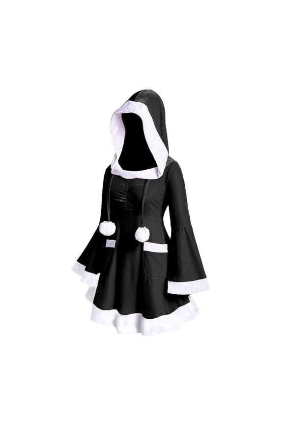 Women's Christmas Cosplay Hooded Fuzzy Flared Hem Long Sleeve Knee-Length Soft Comfortable Dress for Christmas Parties Cosplay Events