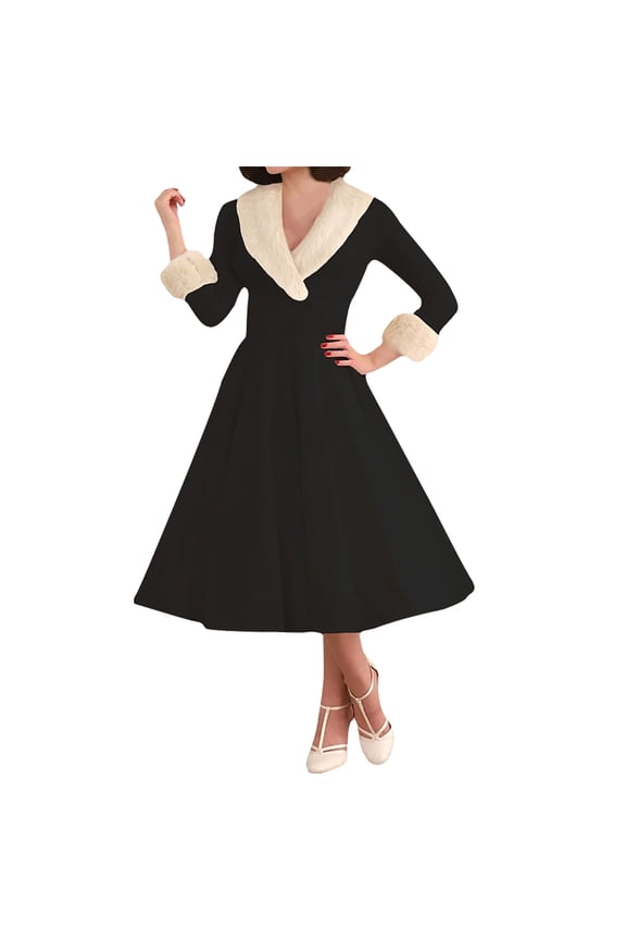 Women's Christmas Cosplay V-Neck Solid Color Printed Long Sleeve Soft Comfortable Dress for Christmas Parties Cosplay Events