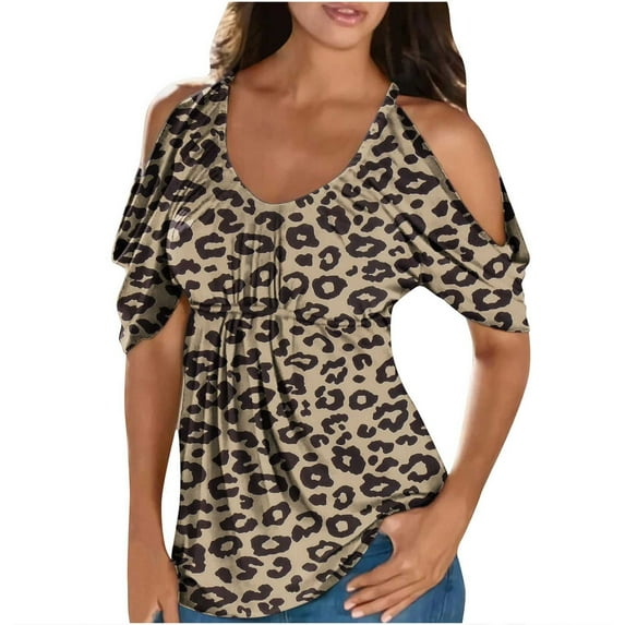 Giftesty Women's Comfortable Casual Round Neck Short Sleeve Print Strapless Top Blouse
