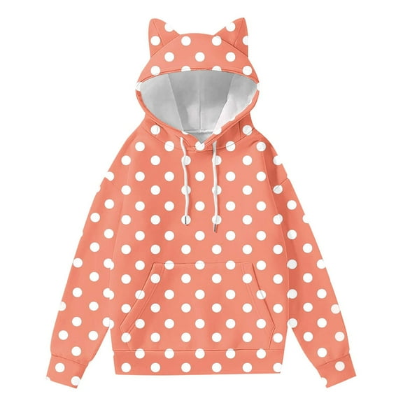 Giftesty Women's Cute Cat Ear Hooded Printed Soft Loose Fit Long Sleeve Casual Sweatshirt for Daily Wear Outings