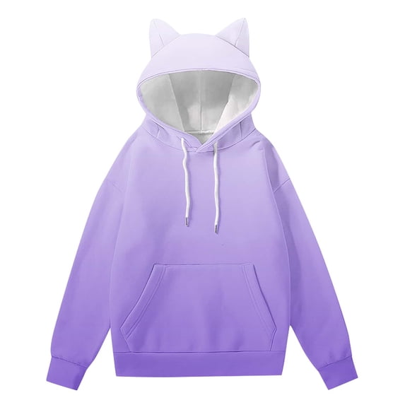 Giftesty Women's Cute Cat Ear Hooded Printed Soft Loose Fit Long Sleeve Casual Sweatshirt for Daily Wear Outings