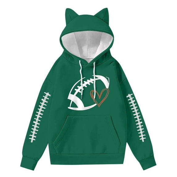 Giftesty Women's Cute Cat Ear Hooded Printed Soft Loose Fit Long Sleeve Casual Sweatshirt for Daily Wear Outings