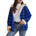 thumbnail image 1 of Giftesty Women's Fall Winter Casual Warm Composite Plush Fleece Plaid Print & Solid Color Mix Loose Fit Hooded Zipper Closure No Pockets Jacket Coat Top for Daily Casual Outfits, 1 of 7
