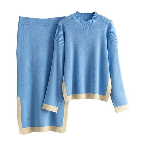 Giftesty Women's Fall Winter Fashion Solid Color Ribbed Knit Loungewear Set Top and Pants for Daily Home Wear