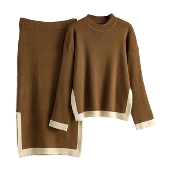 Giftesty Women's Fall Winter Fashion Solid Color Ribbed Knit Loungewear Set Top and Pants for Daily Home Wear