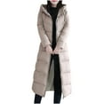 thumbnail image 1 of Giftesty Women's Fall Winter Long Length Solid Color Hooded Long Sleeve Warm Pockets Cotton Padded Casual Coat Jacket Top for Daily Wear Cold Weather, 1 of 5