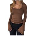 thumbnail image 1 of Giftesty Women's Fall Winter Solid Color Square Neck Long Sleeve Elegant Casual Versatile Slim Fit Pullover Top for Daily Wear, 1 of 7