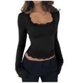 thumbnail image 1 of Giftesty Women's Fall Winter Solid Color Square Neck Long Sleeve Elegant Casual Versatile Slim Fit Pullover Top for Daily Wear, 1 of 7
