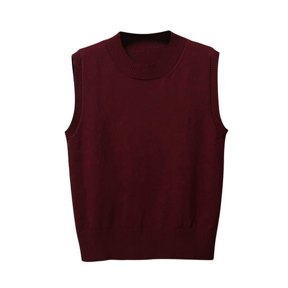 Giftesty Women's Fall Winter Spring V-Neck Crew Neck Two Styles Optional Knitted Layering Soft Casual Vest Sweater for Daily Wear