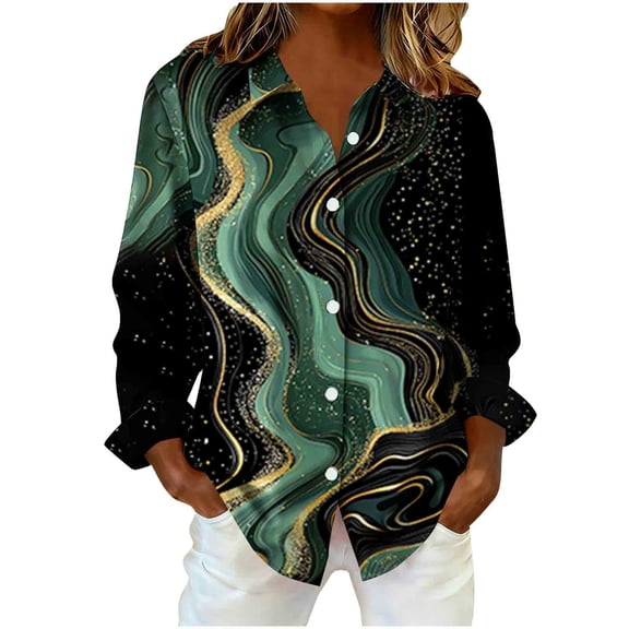 Giftesty Women's Fashion Loose Casual Long Sleeve Button Collar Striped Plaid Print Daily Wear Shirt