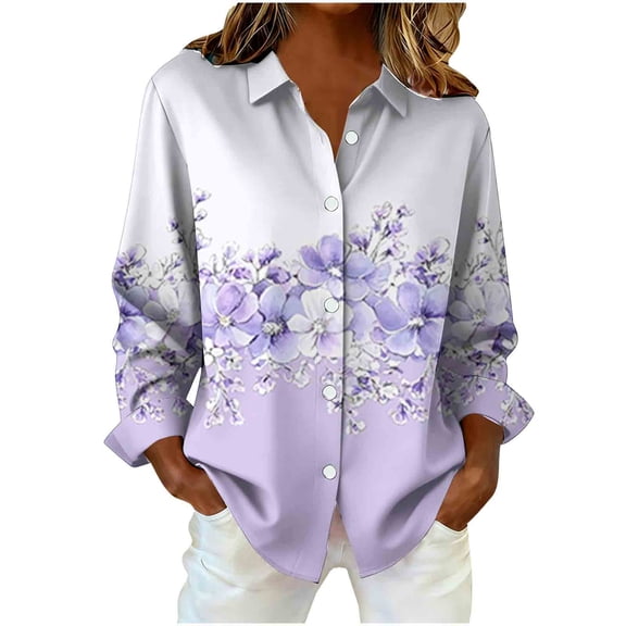 Giftesty Women's Fashion Loose Casual Long Sleeve Button Collar Striped Plaid Print Daily Wear Shirt