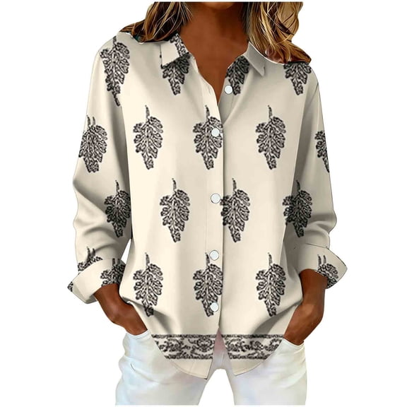 Giftesty Women's Fashion Loose Casual Long Sleeve Button Collar Striped Plaid Print Daily Wear Shirt