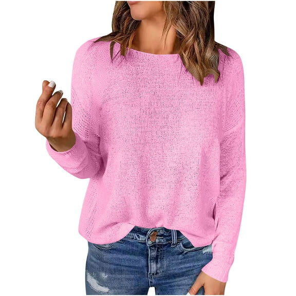 Giftesty Women's Fashion Plaid Long Sleeve Shirt, Solid Color Round Neck Top with Classic Pattern for a Preppy Style