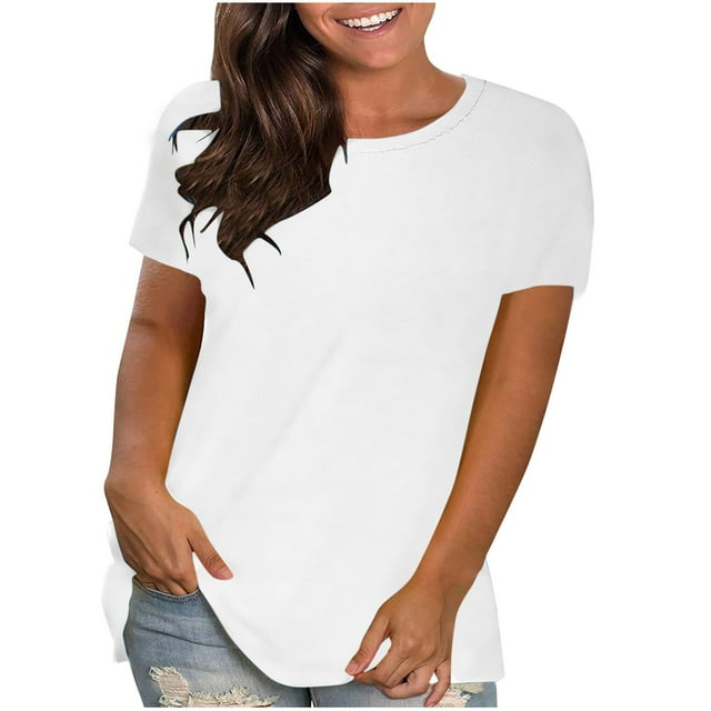 Giftesty Women's Fashion Plus Size Solid Loose Fit Basic Tees Summer Round Neck Short Sleeve T-Shirt Pullover Tops