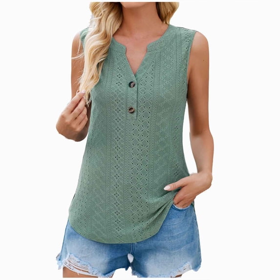 Giftesty Women's Fashion Sleeveless V-Neck Tops Working Uniform Printing Button Blouse Tops Green M