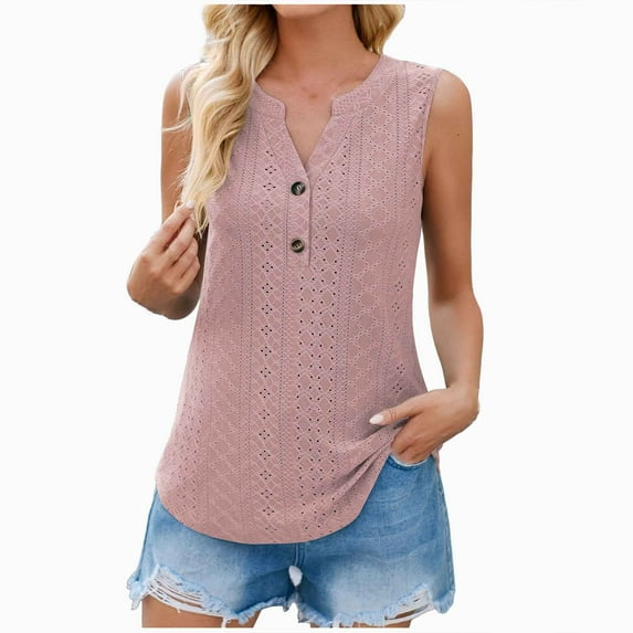 Giftesty Women's Fashion Sleeveless V-Neck Tops Working Uniform Printing Button Blouse Tops Pink M