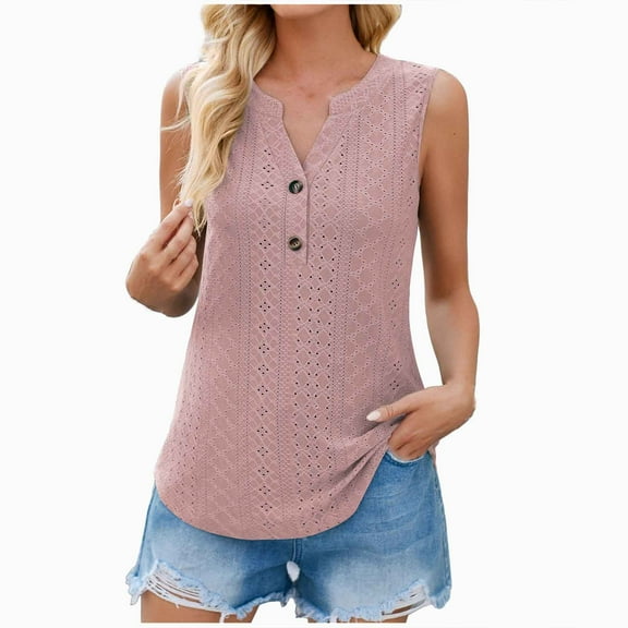 Giftesty Women's Fashion Sleeveless V-Neck Tops Working Uniform Printing Button Blouse Tops Pink S