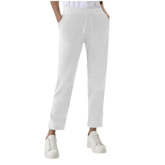 Giftesty Women's Fleece Lined Solid Color Elastic Waist Drawstring Pocketed Soft Casual Long Pants for Daily Lounge Wear