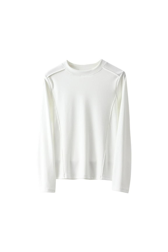 Women's Fleece Thermal Undershirt, Solid Color Long Sleeve Round Neck Base Layer for Warmth and Cold Weather