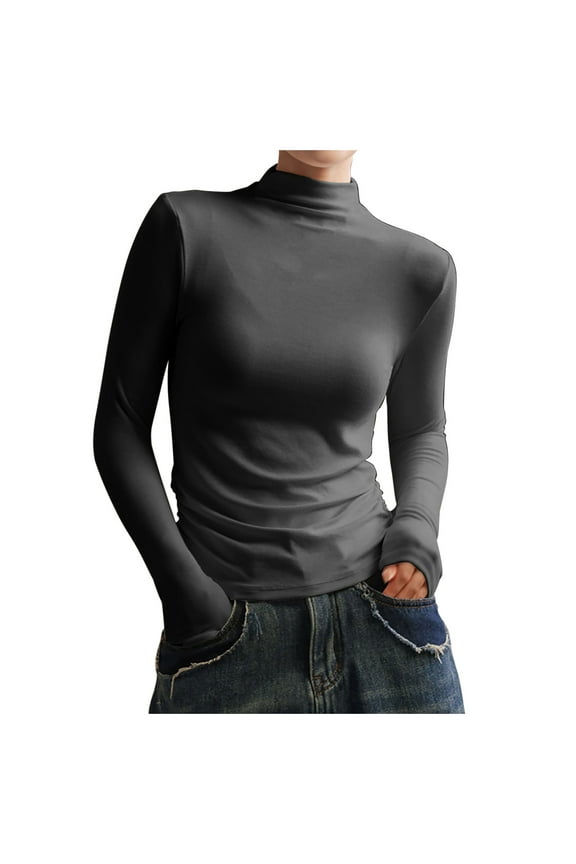 Women's Half Turtleneck Base Layer Top, Long Sleeve Fitted Shirt for Layering Under Clothes and Shoulder Coverage