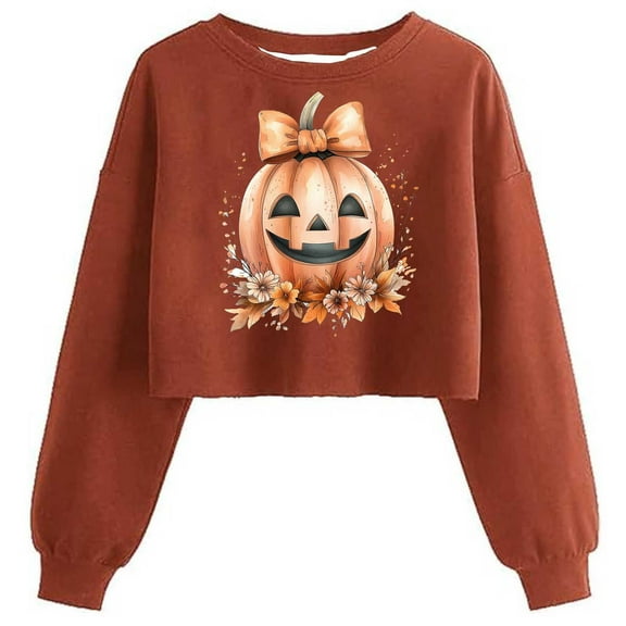 Giftesty Women's Halloween Non-Positioned Print Crew Neck Pullover Long Sleeve Loose Fit Stylish Soft Casual Sweatshirt Top for Halloween Celebrations Daily Wear
