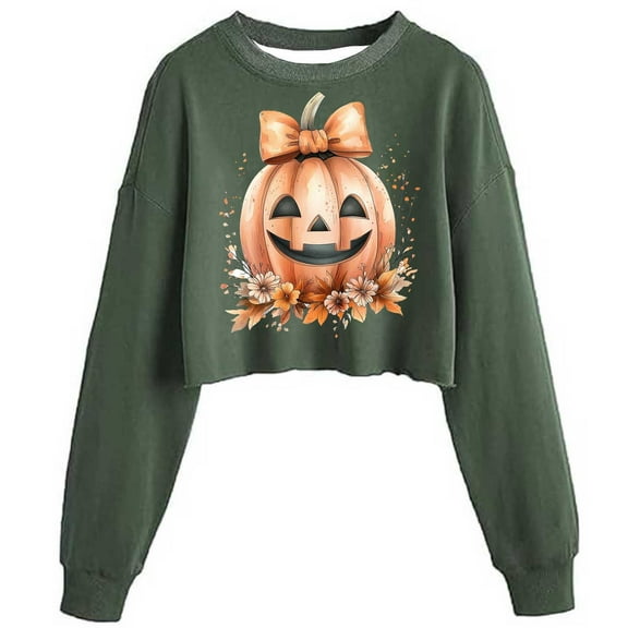 Giftesty Women's Halloween Non-Positioned Print Crew Neck Pullover Long Sleeve Loose Fit Stylish Soft Casual Sweatshirt Top for Halloween Celebrations Daily Wear