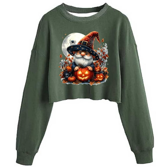 Giftesty Women's Halloween Non-Positioned Print Crew Neck Pullover Long Sleeve Loose Fit Stylish Soft Casual Sweatshirt Top for Halloween Celebrations Daily Wear