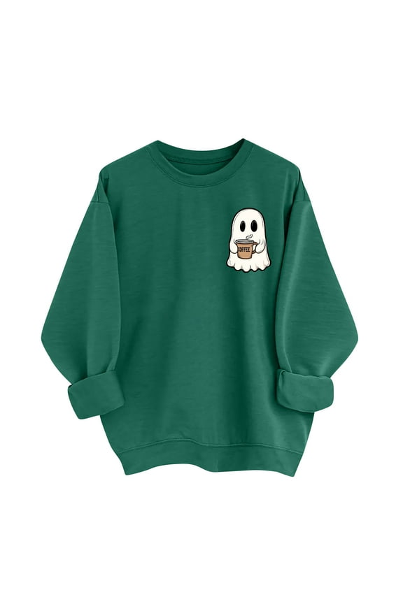 Women's Halloween Print Crew Neck Long Sleeve Soft Stylish Casual Sweatshirt Top for Halloween Celebrations Daily Wear