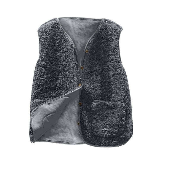 Giftesty Women's Lamb Fleece V-Neck Sleeveless Hoodless Loose Short Length Soft Warm Casual Vest Jacket Top for Daily Wear Cold Weather Outings