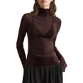thumbnail image 1 of Giftesty Women's Mock Neck Long Sleeve Base Shirt, Smooth Bottom Top Layer for Warmth and Comfort Under Sweaters and Jackets, 1 of 6