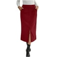 thumbnail image 1 of Giftesty Women's Retro Corduroy High Split Elegant Commute Midi Skirt for Autumn Winter Daily Wear, 1 of 8