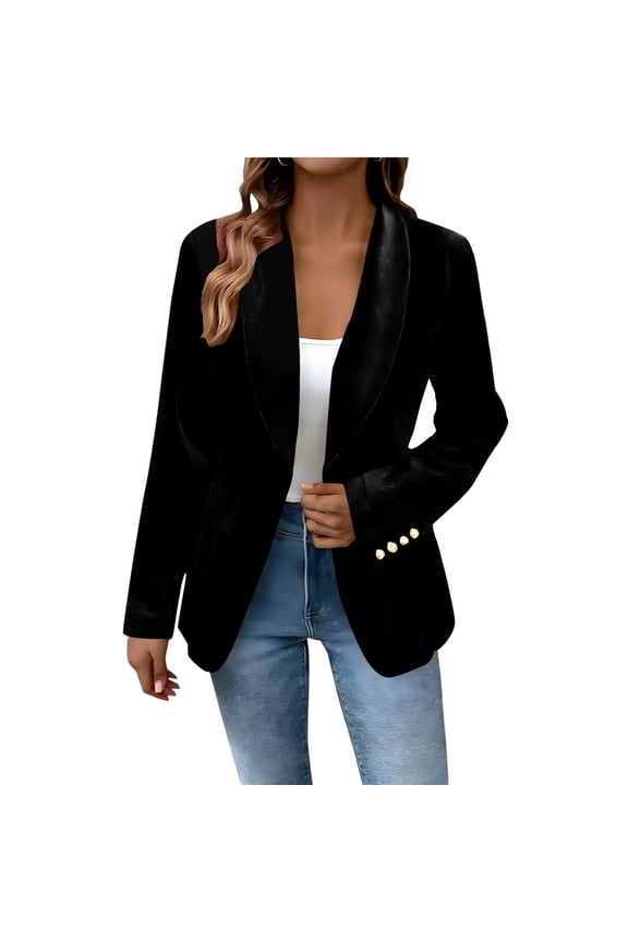 Women's Slim Fit Multi-Color Solid Turn-Down Collar Long Sleeve Velvet Stylish Casual Button Detail Blazer Jacket