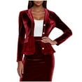 thumbnail image 1 of Giftesty Women's Slim Fit Solid Color Turn-Down Collar Long Sleeve Velvet Stylish Casual Button Detail Faux Pocket Blazer Jacket, 1 of 7