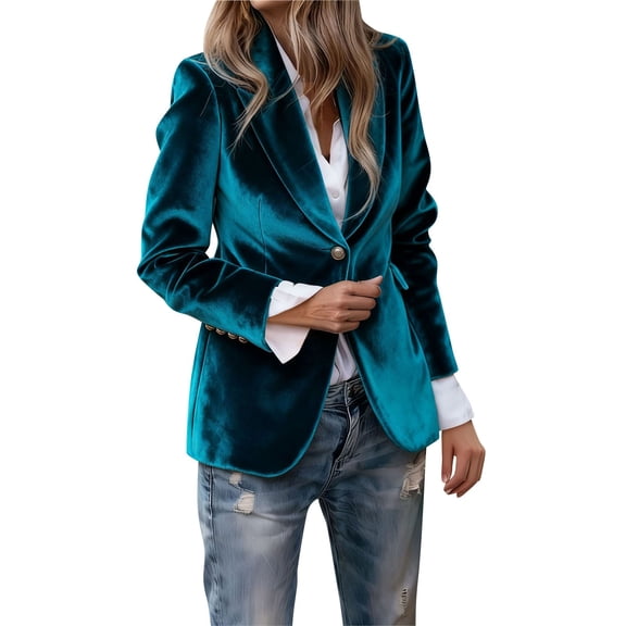 Giftesty Women's Slim Fit Solid Color Turn-Down Collar Long Sleeve Velvet Warm Stylish Streetwear Autumn Winter Blazer Jacket