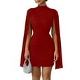 thumbnail image 1 of Giftesty Women's Slim Fit Solid Multi-Color High Neck Cape Sleeve Glitter Sequin Sheer Bodycon Mini Dress, 1 of 6