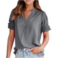 thumbnail image 1 of Giftesty Women's Solid Color Casual V-Neck Short Sleeve Loose T-Shirt Tops, 1 of 8