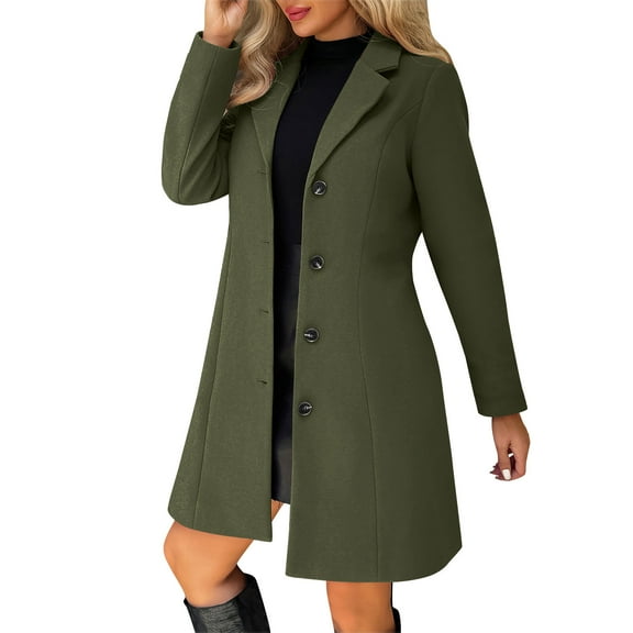 Giftesty Women's Solid Color Thick Wool Stand Collar Fur Lined Button Long Sleeve Collarless Warm Luxurious Soft Durable Casual Coat Jacket Top for Daily Wear Office Commute Cold Winter Outings