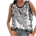 thumbnail image 1 of Giftesty Women's Sparkle Sequin Solid Color Crew Neck Sleeveless Loose Fit Casual Tank Top for Daily Wear, 1 of 9
