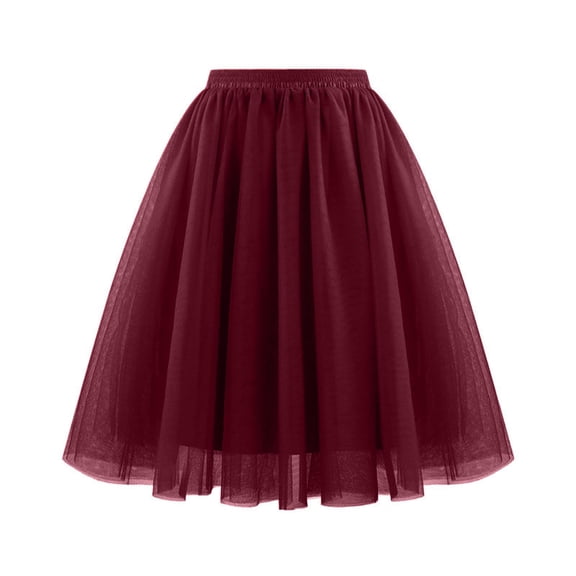 Giftesty Women's Spring Summer High Waist Tiered Puffy Tulle Midi Skirt for Daily Casual Weara