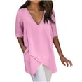 thumbnail image 1 of Giftesty Women's Summer Cropped Sleeves V-Neck Cotton Line Loose Shirt Blouse, 1 of 7