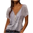 thumbnail image 1 of Giftesty Women's Summer V-Neck Lace Patchwork Short Sleeve Top Blouse, 1 of 3