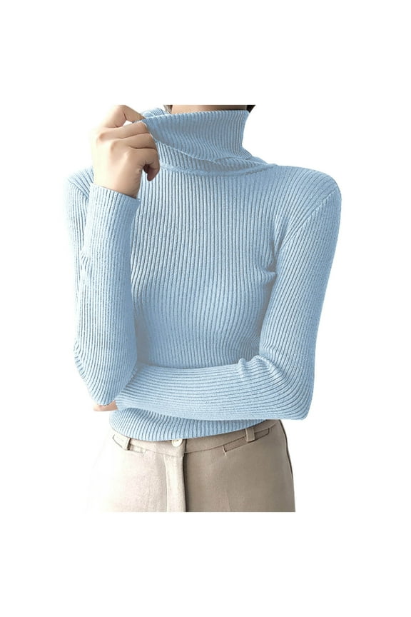 Women's Turtleneck Pullover Long Sleeve Solid Color Soft Knitted Layering Base Sweater for Cool Weather