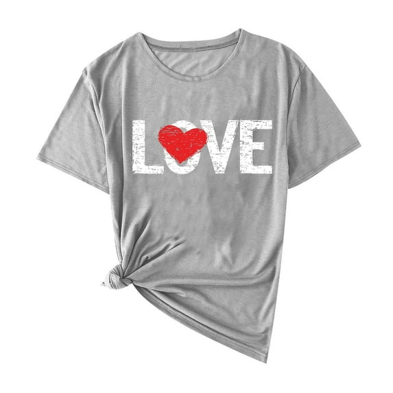 Giftesty Women's Valentine's Day Print Round Neck Short Sleeve Fashion Casual Loose Fit T-Shirt Top for Daily Dating Wear