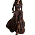 thumbnail image 1 of Giftesty Women's Vintage Plaid Asymmetrical Tie Waist Long Sleeve Lapel Button Pocket Maxi Dress With Belt For Daily Casual Wear, 1 of 7