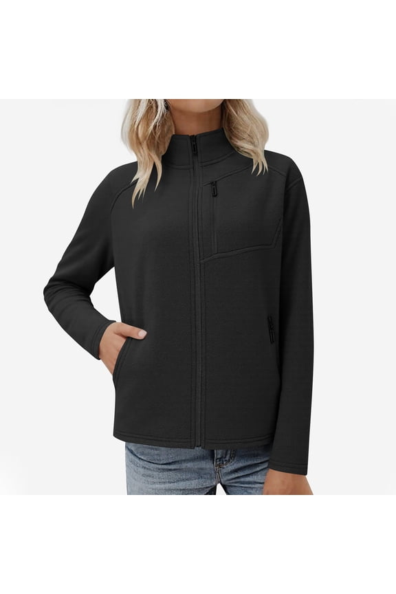 Women's Warm Fleece Jacket with Full-Zip Front and Pockets for Outdoor Activities