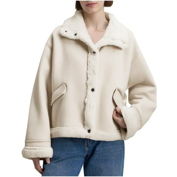 Giftesty Women's Winter Suede Jacket, Thick and Warm Top for Cold Weather Protection