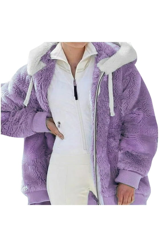 Women's Winter Warm Fuzzy Loose Fit Hooded Zipper Soft Cozy Durable Casual Jacket Coat for Daily Wear Office Commute Outdoor Activities Cold Weather