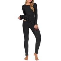 Giftesty Women's Winter Warm Thermal Underwear Two Piece Set Solid Color Crew Neck Long Sleeve Slim Fit Base Layer Loungewear for Daily Home Wear